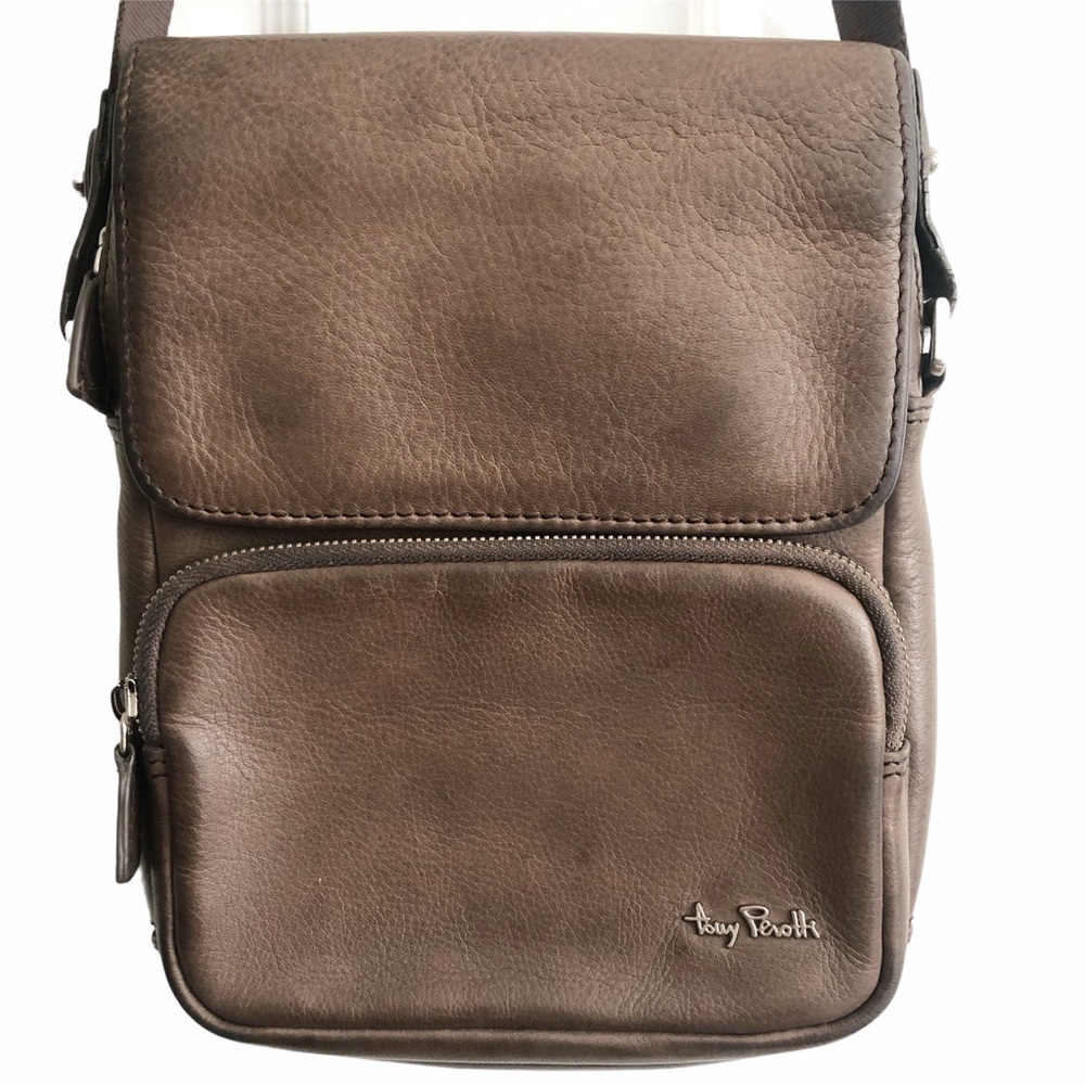 Tony Perotti Coffee Leather Crossbody Bag EUC